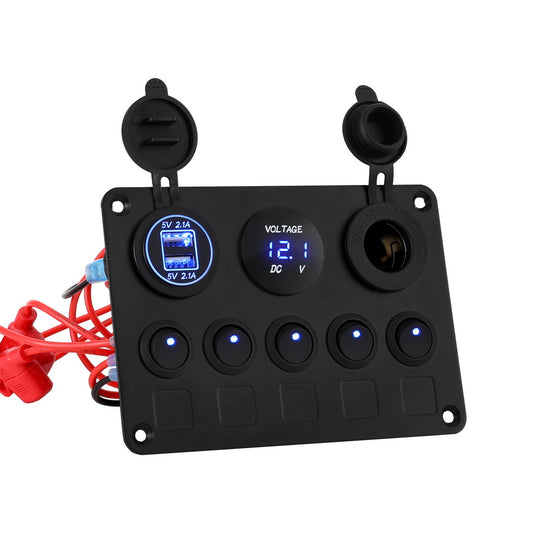 Giantz 5 Gang 12V Switch Panel For Car Boat Marine USB ON-OFF LED Rocker Toggle-0