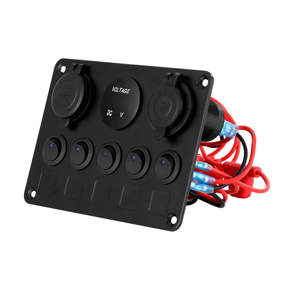 Giantz 5 Gang 12V Switch Panel For Car Boat Marine USB ON-OFF LED Rocker Toggle-2