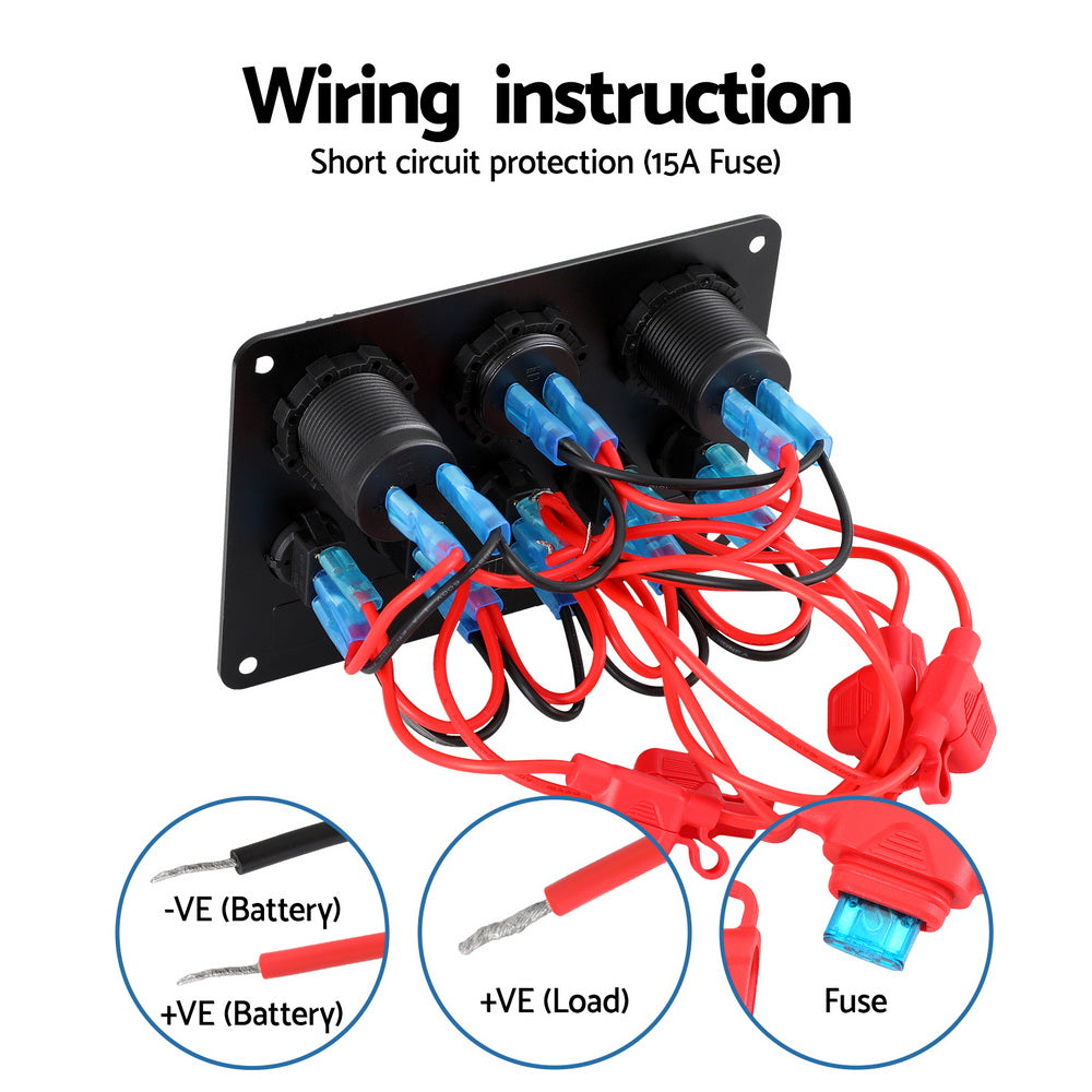 Giantz 5 Gang 12V Switch Panel For Car Boat Marine USB ON-OFF LED Rocker Toggle-4