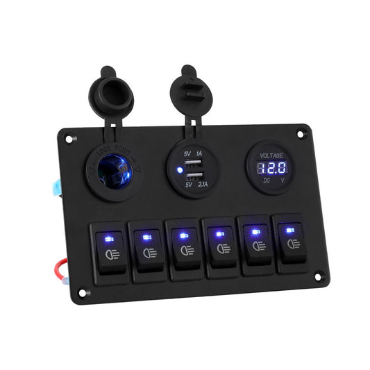 Giantz 6 Gang 12V Switch Panel For Car Boat Marine USB ON-OFF LED Rocker Toggle-0