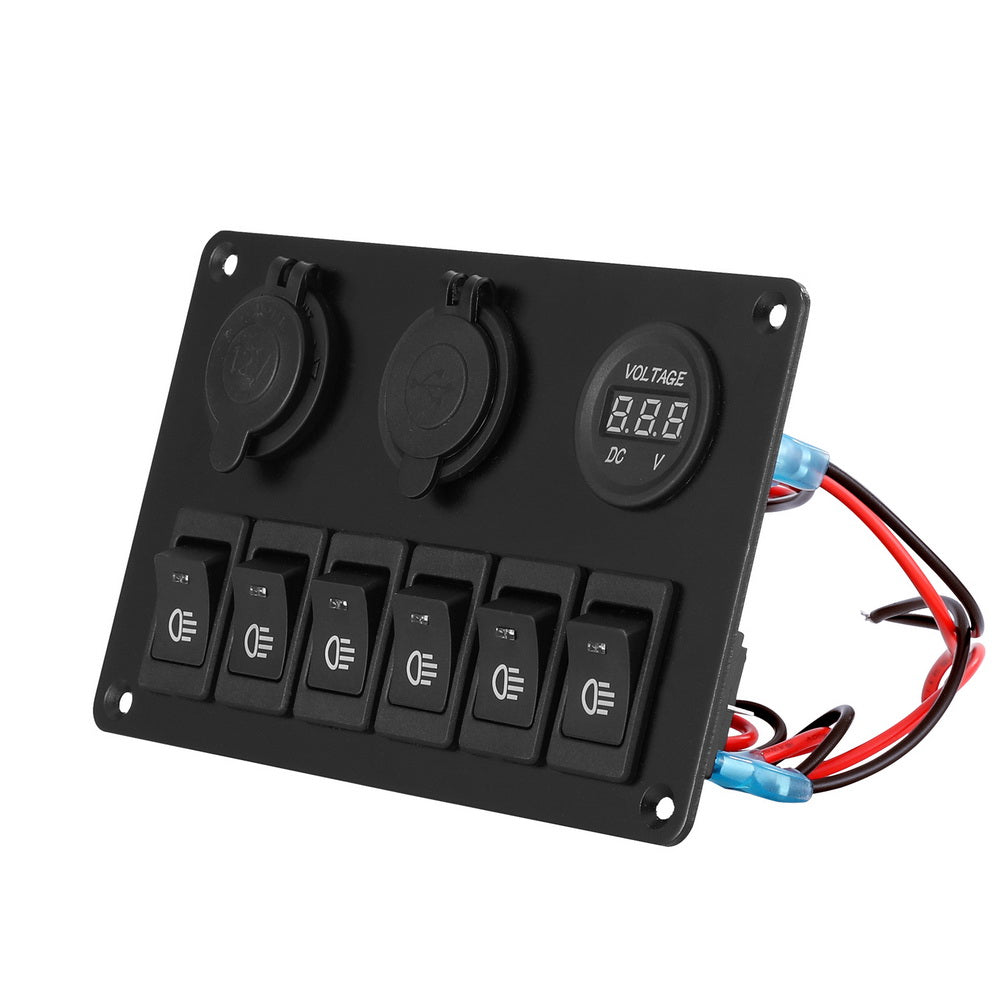 Giantz 6 Gang 12V Switch Panel For Car Boat Marine USB ON-OFF LED Rocker Toggle-2