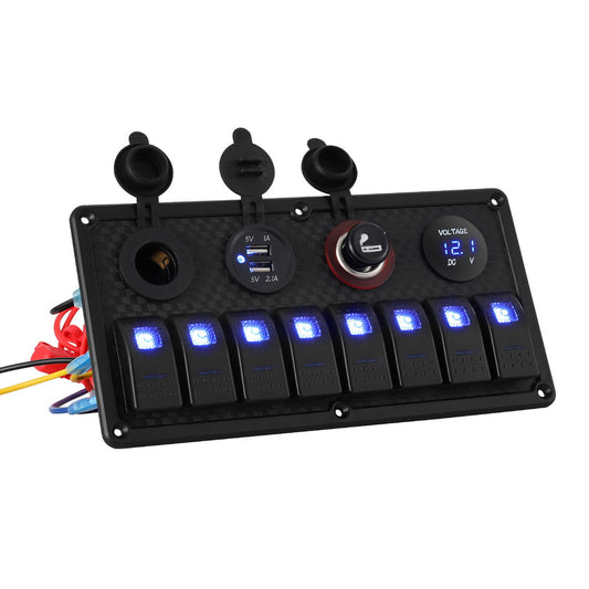 Giantz 8 Gang 12V Switch Panel For Car Boat Marine USB ON-OFF LED Rocker Toggle-0