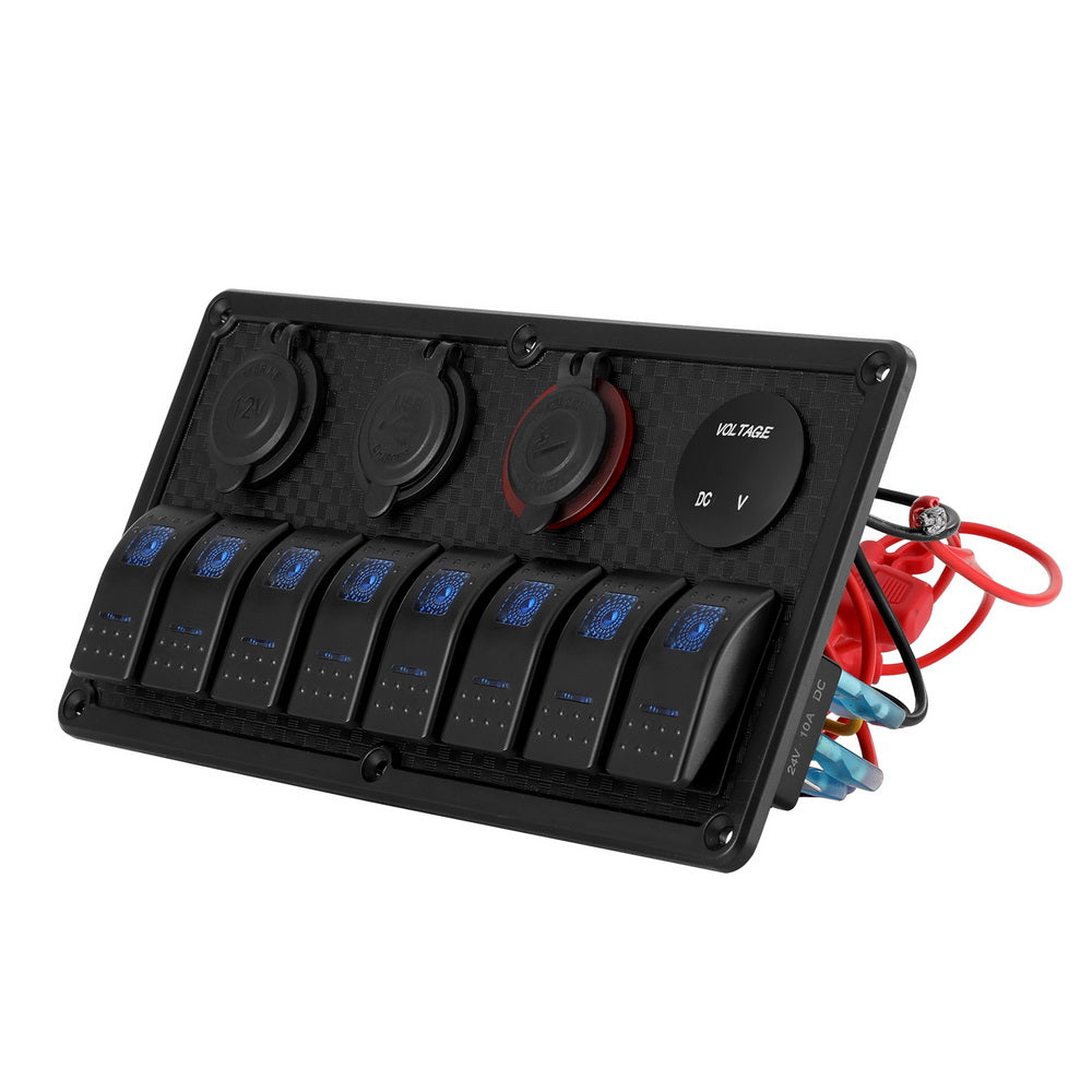 Giantz 8 Gang 12V Switch Panel For Car Boat Marine USB ON-OFF LED Rocker Toggle-2