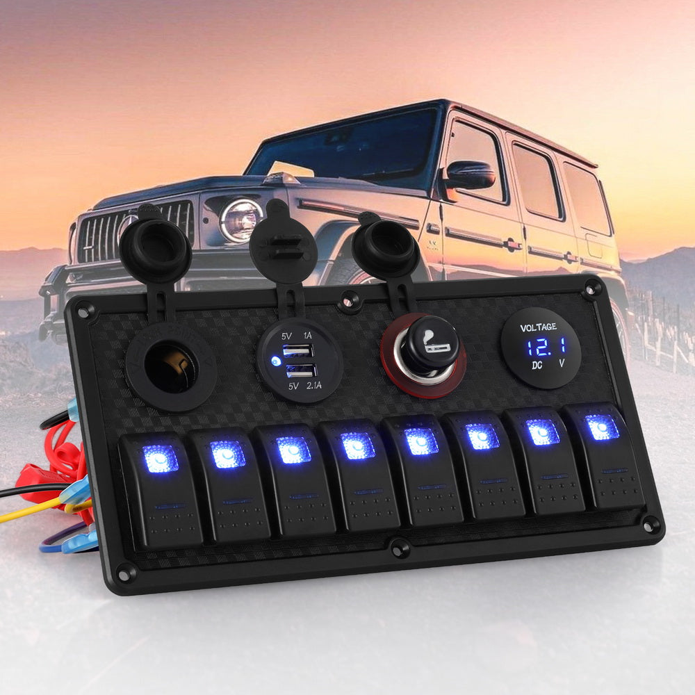 Giantz 8 Gang 12V Switch Panel For Car Boat Marine USB ON-OFF LED Rocker Toggle-6