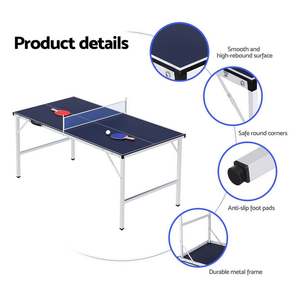 Everfit Table Tennis Ping Pong Table Portable Foldable Family Game Home Indoor-5