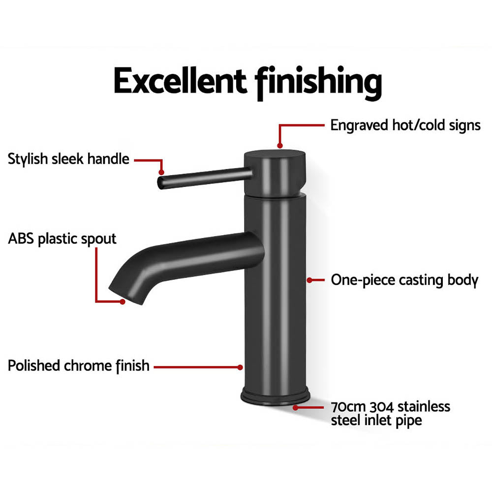 Cefito Bathroom Basin Mixer Tap Round Brass Faucet Vanity Laundry Black-5