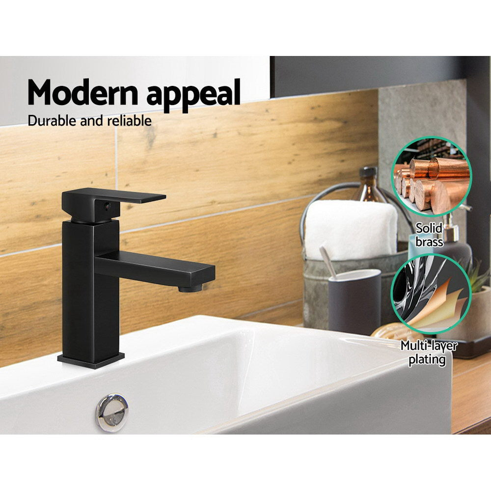 Cefito Bathroom Basin Mixer Tap Square Faucet Vanity Laundry Black-4