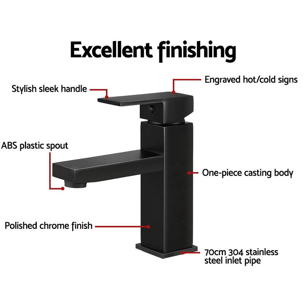 Cefito Bathroom Basin Mixer Tap Square Faucet Vanity Laundry Black-5