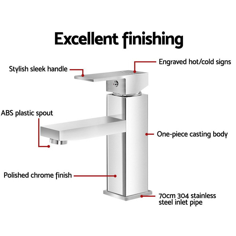 Cefito Bathroom Basin Mixer Tap Square Faucet Vanity Laundry Chrome-4