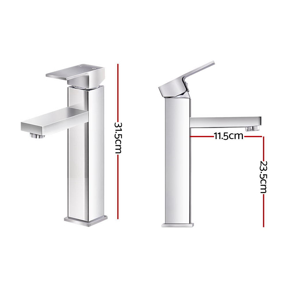 Cefito Bathroom Basin Mixer Tap Square Tall Faucet Vanity Laundry Chrome-1