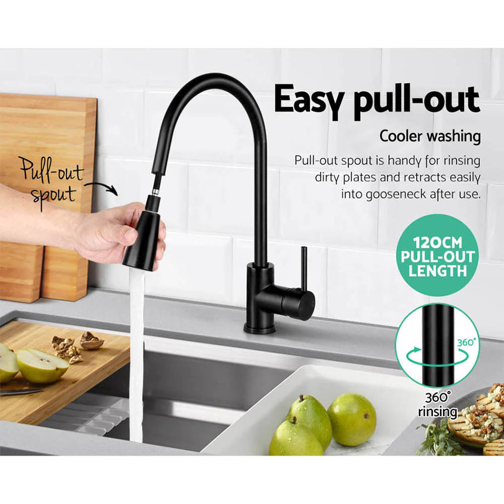 Cefito Kitchen Mixer Tap Pull Out 2 Mode Sink Faucet Basin Laundry Black-5