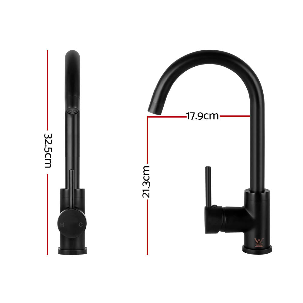 Cefito Kitchen Mixer Tap Mixer Round Sink Faucet Basin Laundry Black-1