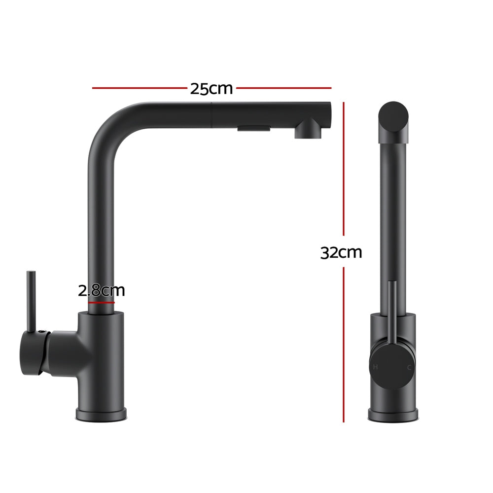 Kitchen Mixer Tap Pull Out Rectangle 2 Mode Sink Basin Faucet Swivel WELS Black-1