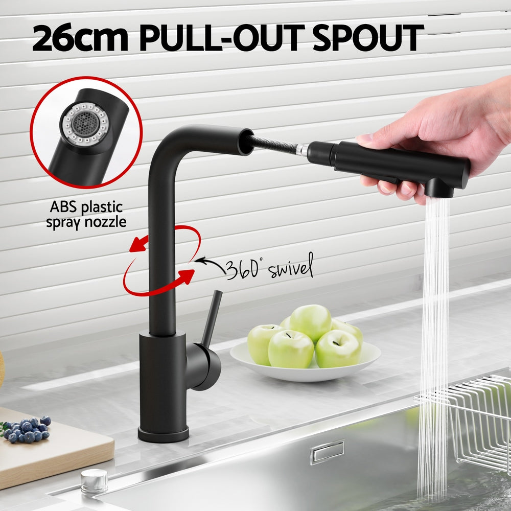 Kitchen Mixer Tap Pull Out Rectangle 2 Mode Sink Basin Faucet Swivel WELS Black-3