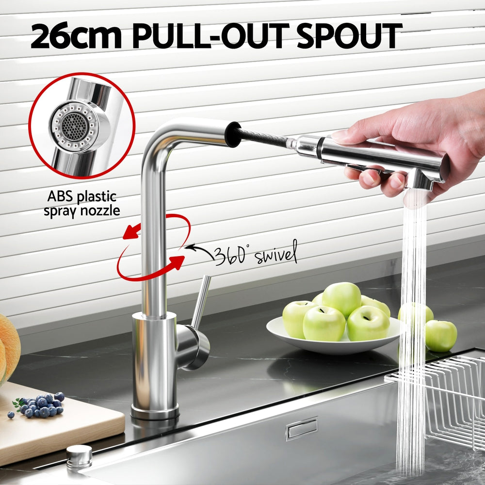 Kitchen Mixer Tap Pull Out Rectangle 2 Mode Sink Basin Faucet Swivel WELS Chrome-3