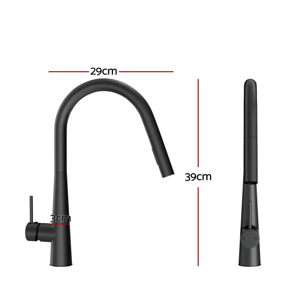 Kitchen Mixer Tap Pull Out Round 2 Mode Sink Basin Faucet Swivel WELS Black-1