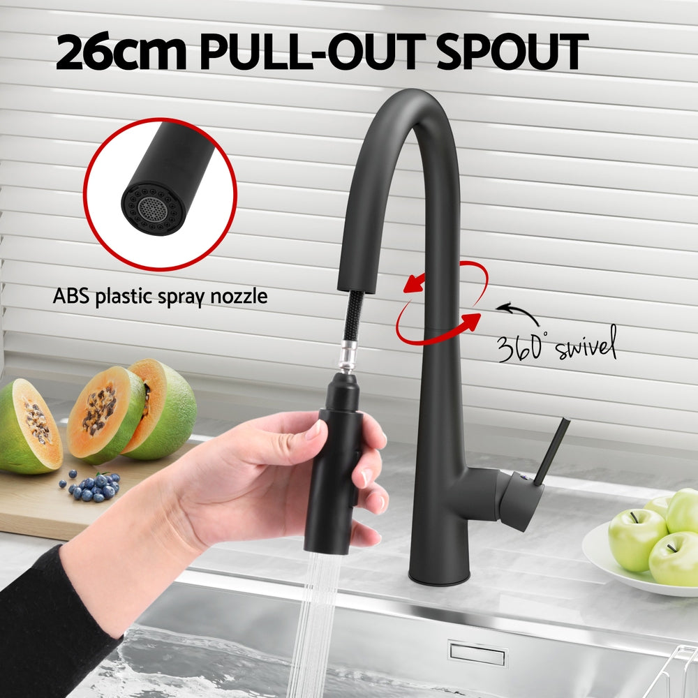 Kitchen Mixer Tap Pull Out Round 2 Mode Sink Basin Faucet Swivel WELS Black-3