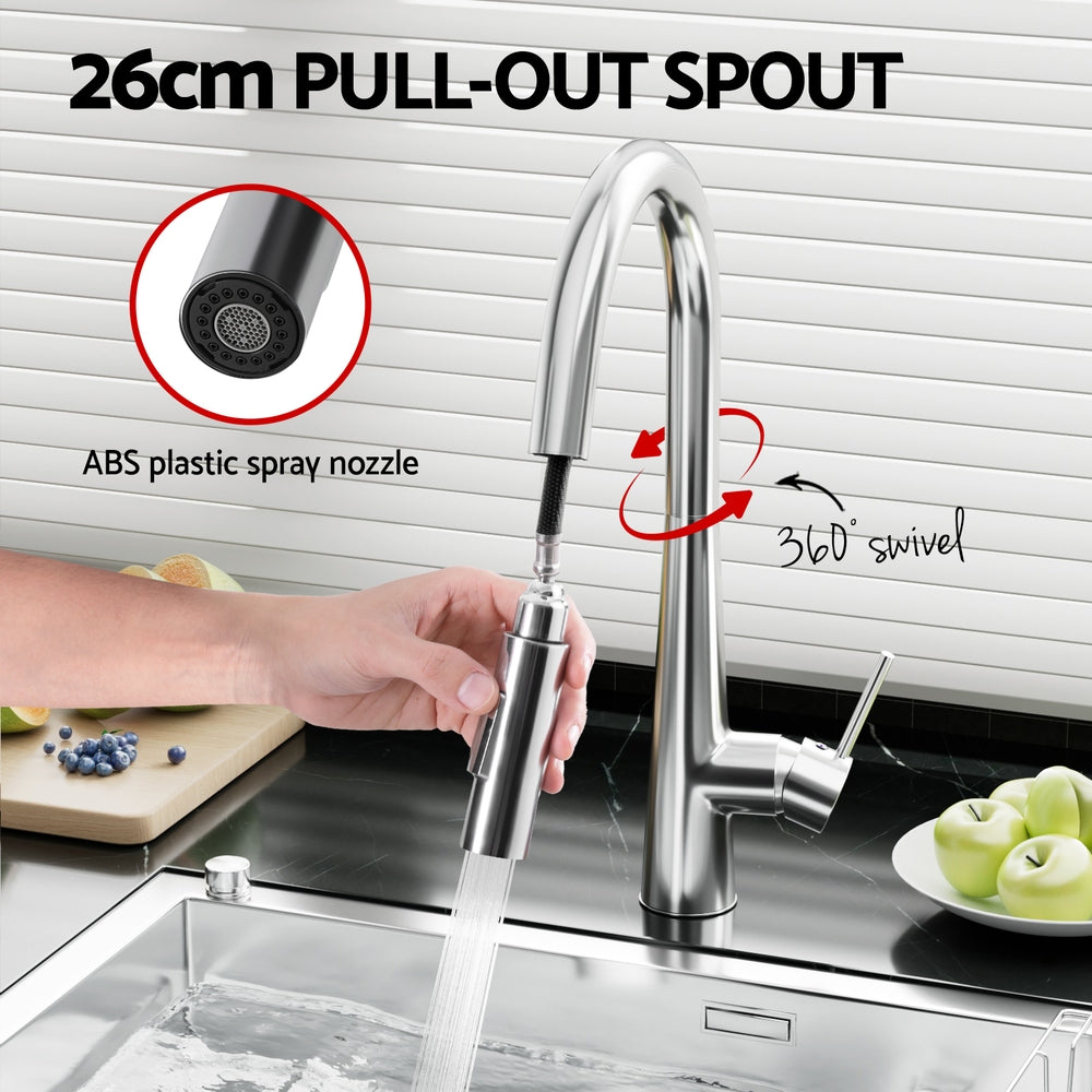 Kitchen Mixer Tap Pull Out Round 2 Mode Sink Basin Faucet Swivel WELS Chrome-3