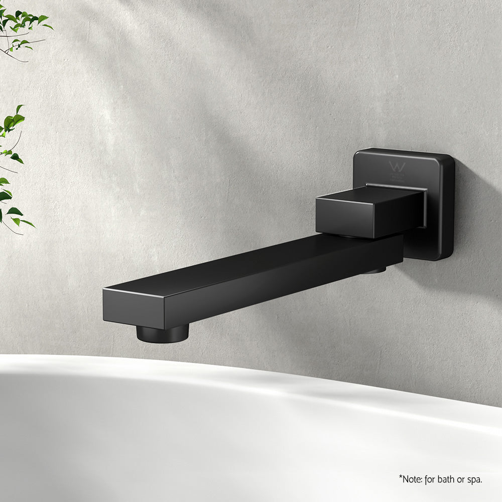 Cefito Bathroom Mixer Spout Wall Bath Tap Square Swivel Bathtub Black-6