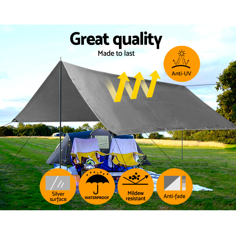 Instahut Tarp Tarpaulin 3.6x4.8m Canvas Camping Heavy Duty Sun Cover-3