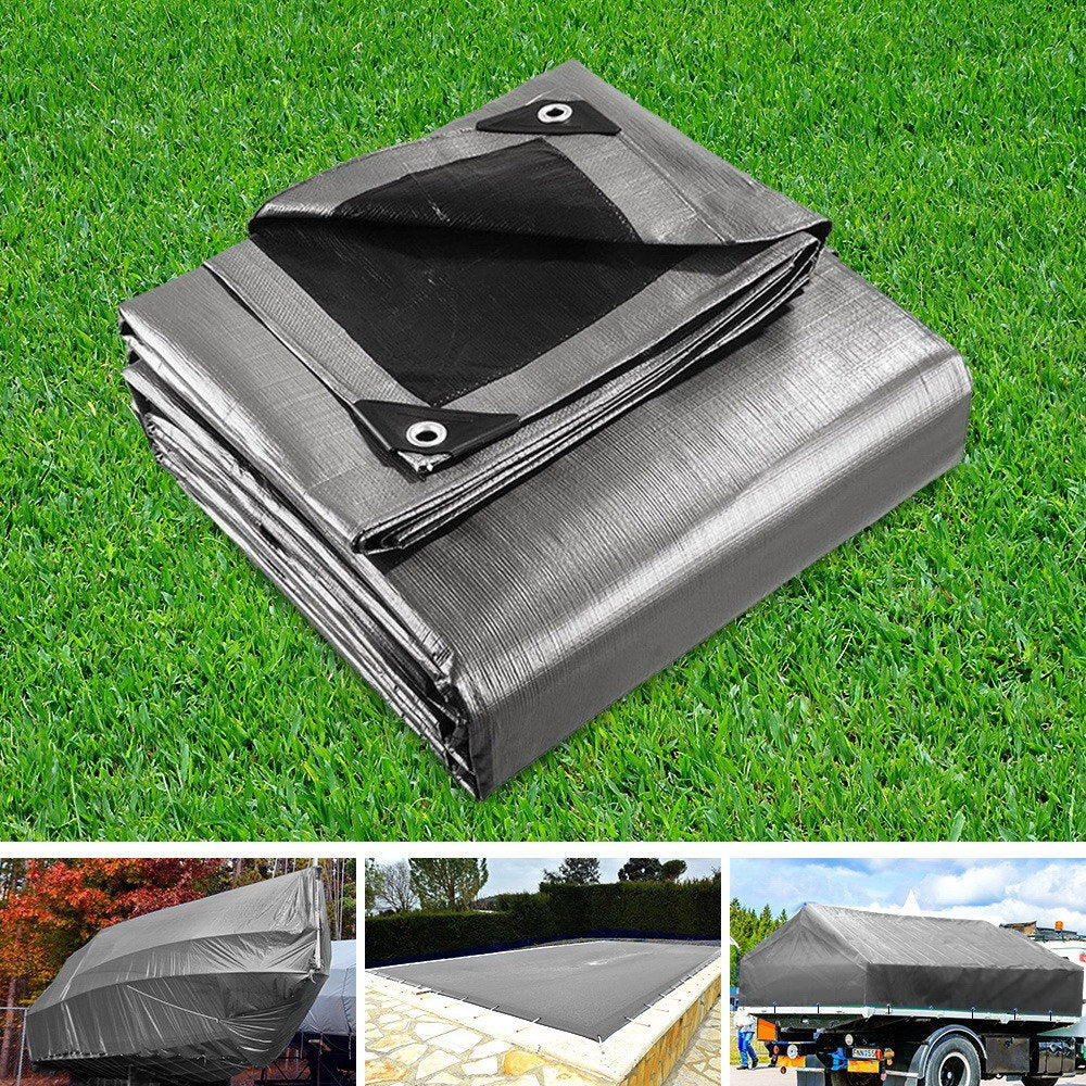 Instahut Tarp Tarpaulin 3.6x4.8m Canvas Camping Heavy Duty Sun Cover-6