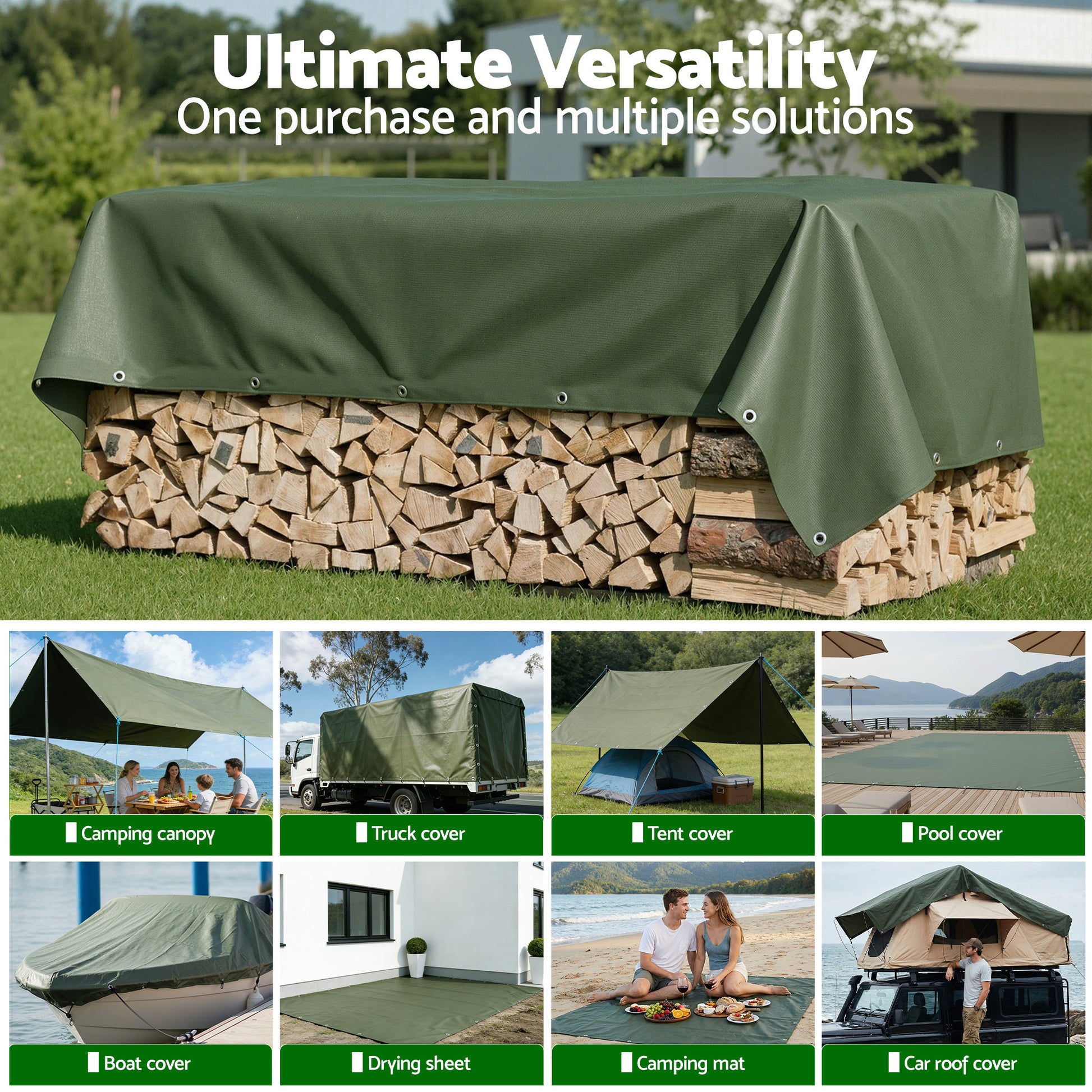 Instahut 4x6m Tarp Tarpaulin 600GSM Camping Canvas Heavy Duty Water Resistant-7