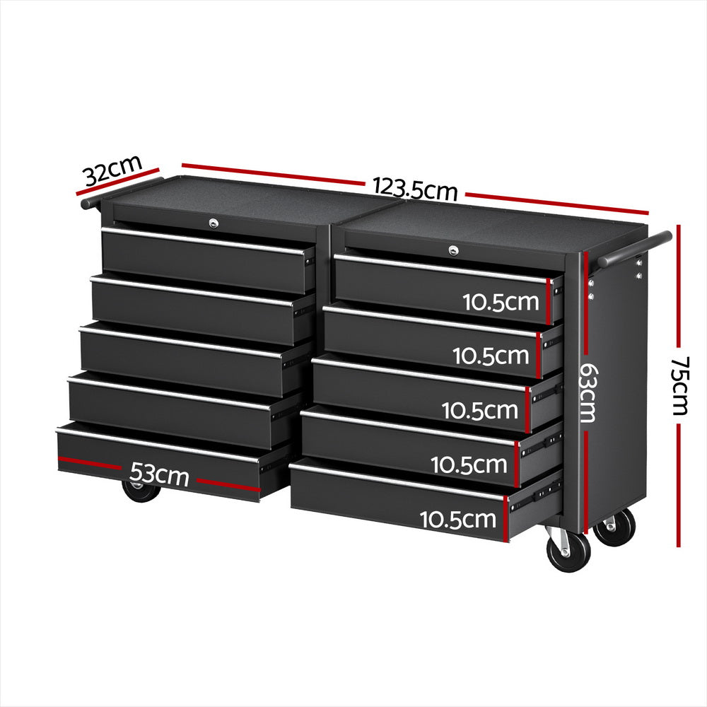 Giantz Tool Chest Trolley 10 Drawers Toolbox Storage Black-1