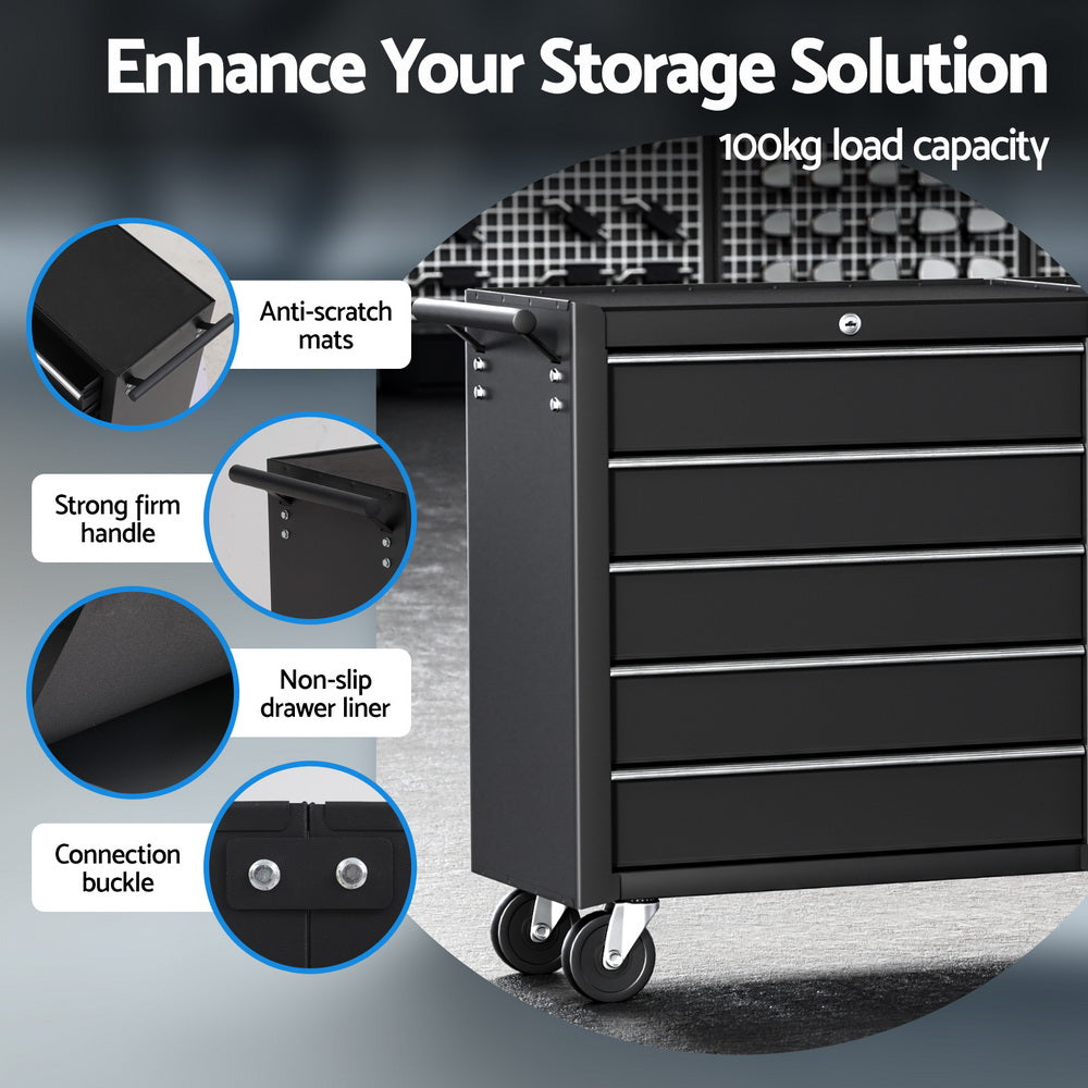 Giantz Tool Chest Trolley 10 Drawers Toolbox Storage Black-3