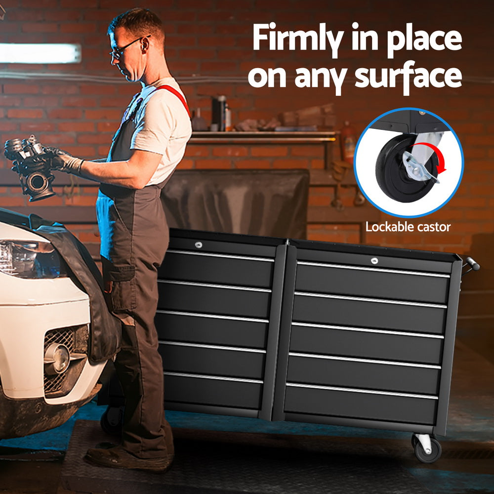 Giantz Tool Chest Trolley 10 Drawers Toolbox Storage Black-5