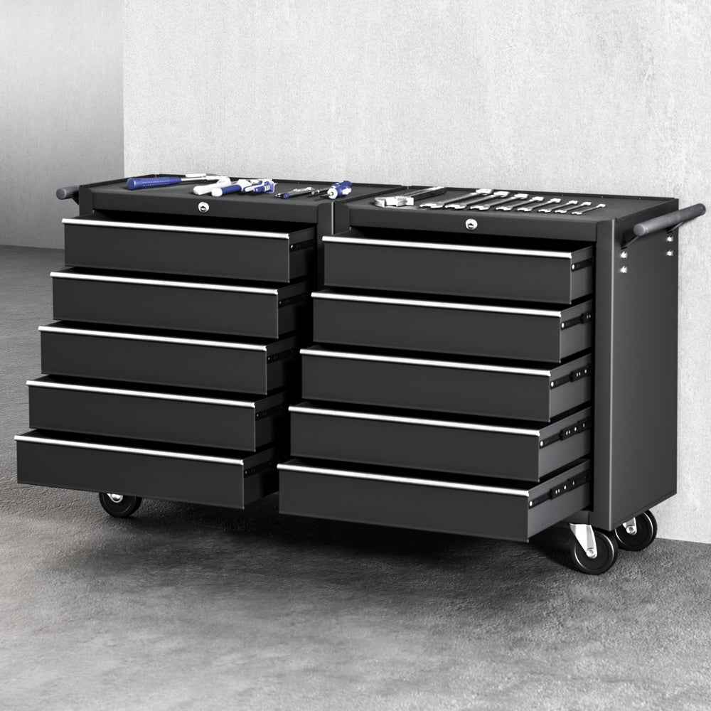 Giantz Tool Chest Trolley 10 Drawers Toolbox Storage Black-6