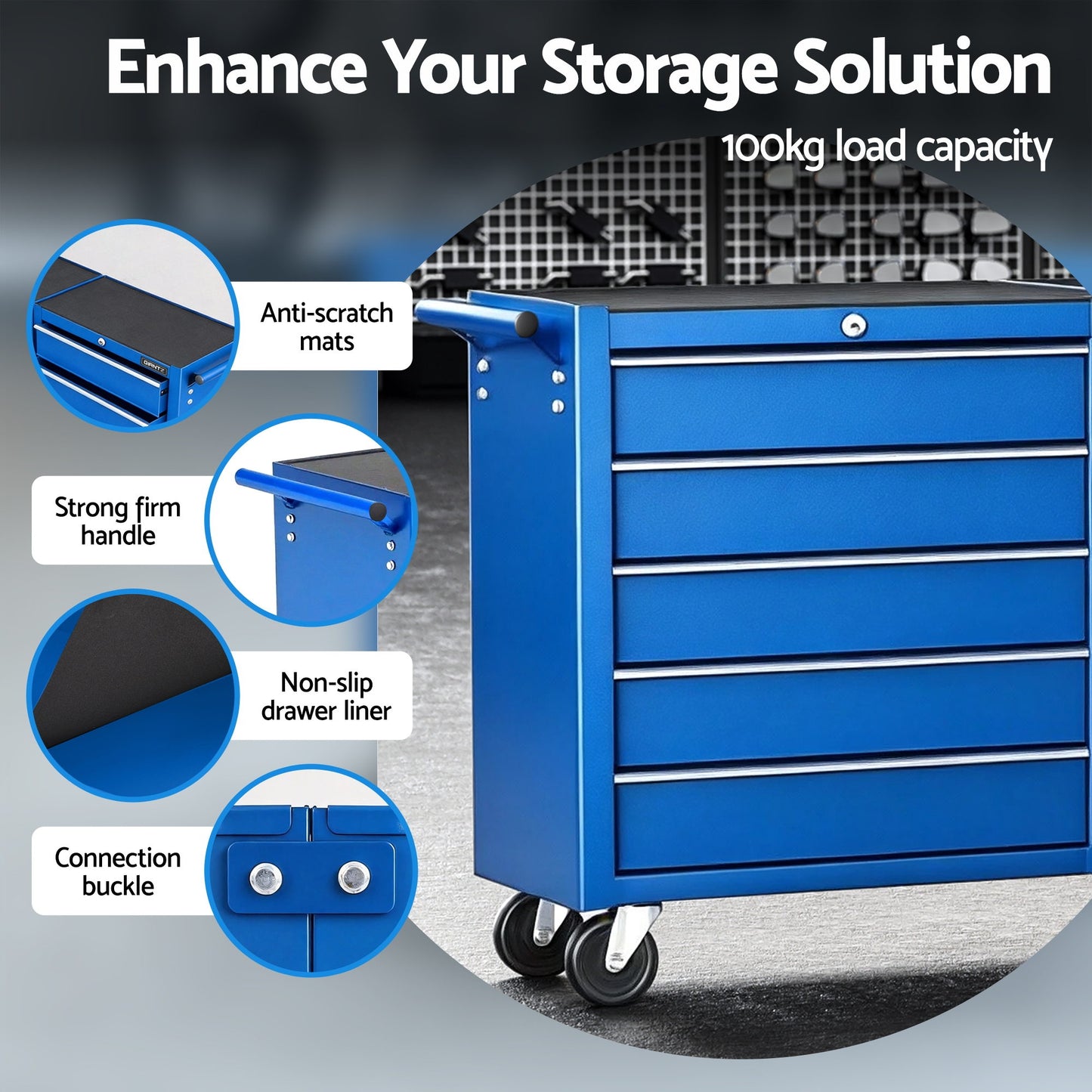 Giantz Tool Chest Trolley 10 Drawers Toolbox Storage Blue-4