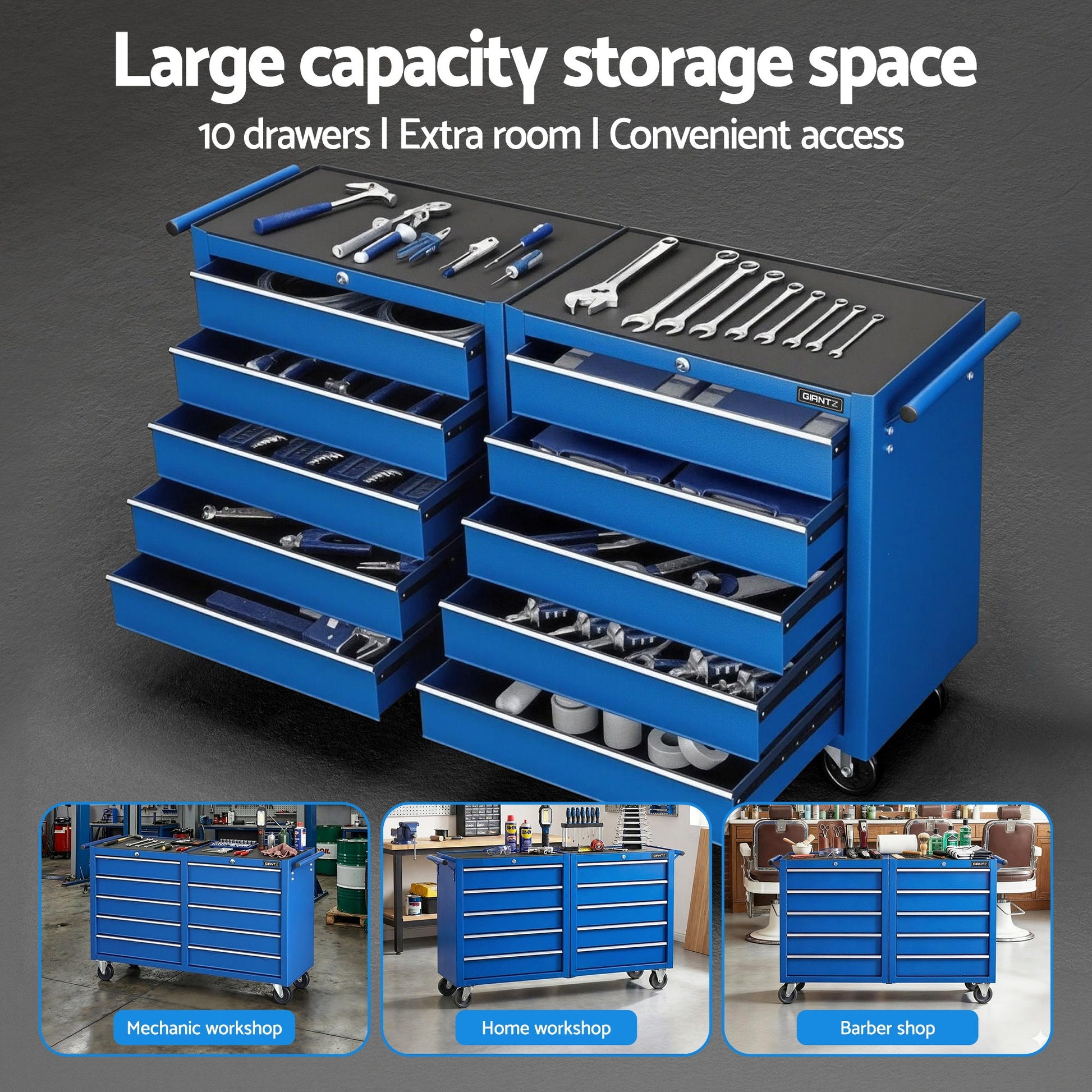 Giantz Tool Chest Trolley 10 Drawers Toolbox Storage Blue-7
