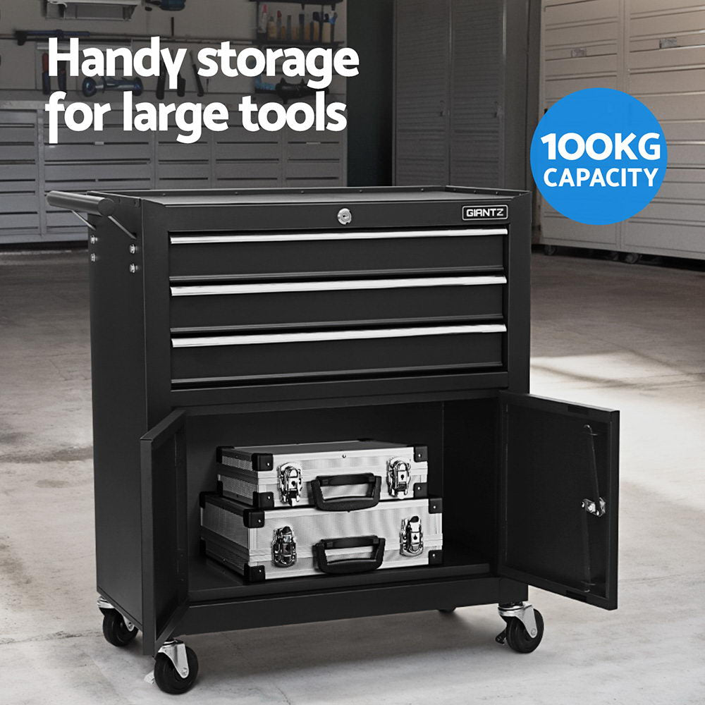 Giantz 13 Drawer Tool Box Cabinet Chest Toolbox Storage Garage Organiser Black-4