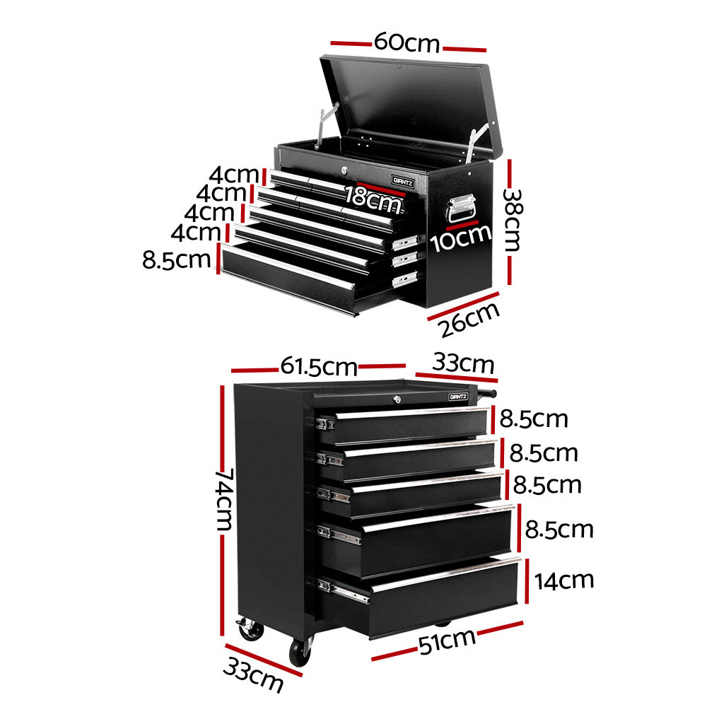 Giantz 14 Drawer Tool Box Cabinet Chest Mechanic Garage Storage Trolley Black-1