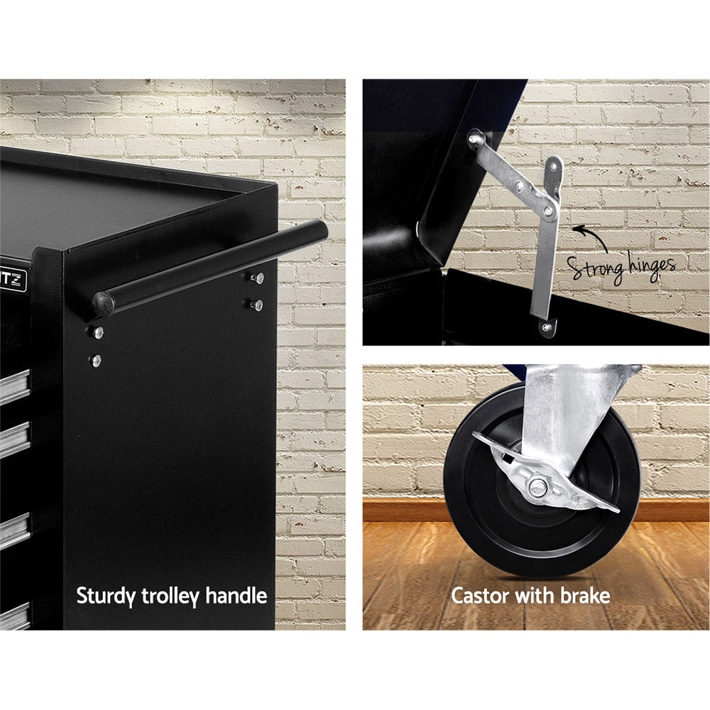 Giantz 14 Drawer Tool Box Cabinet Chest Mechanic Garage Storage Trolley Black-4