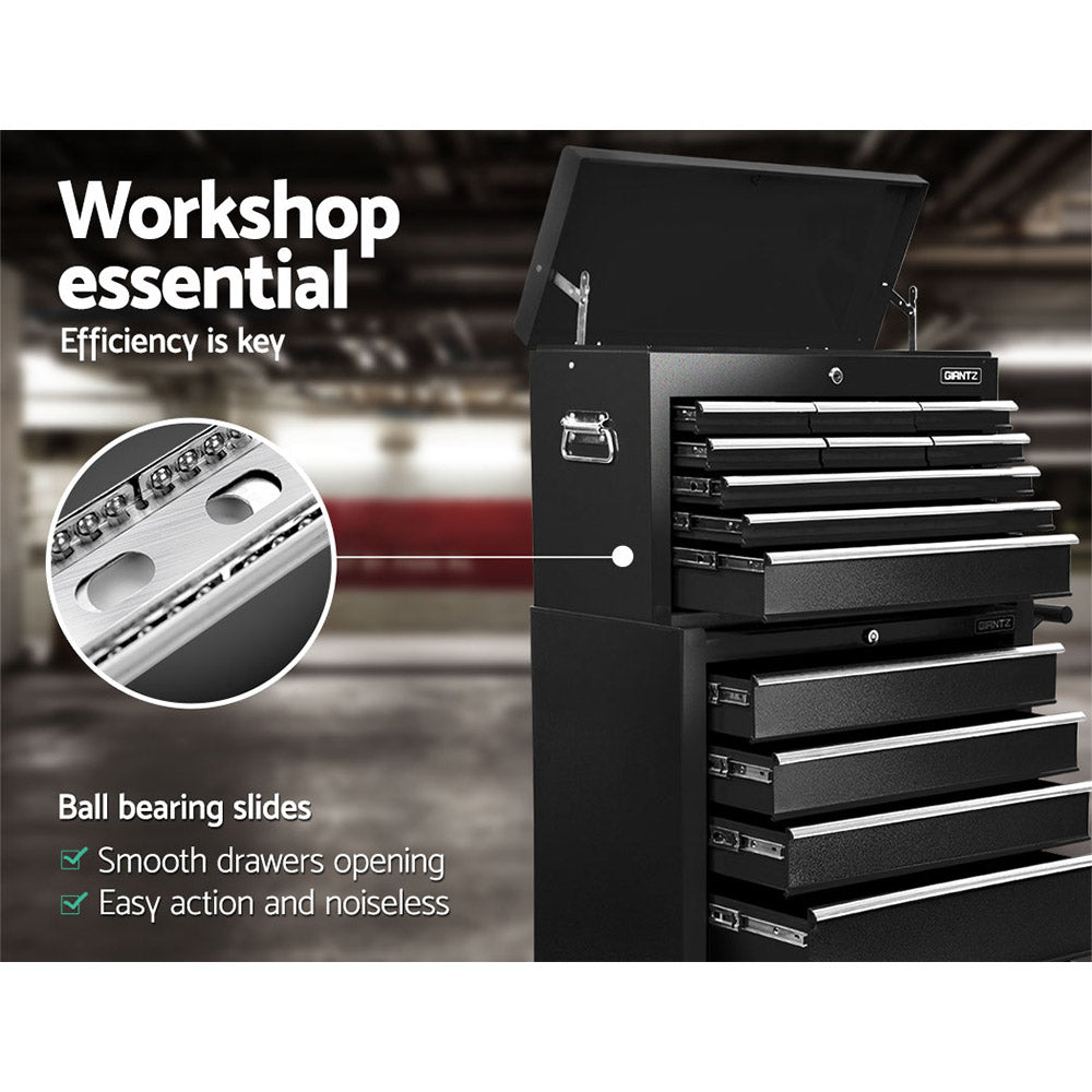 Giantz 14 Drawer Tool Box Cabinet Chest Mechanic Garage Storage Trolley Black-5