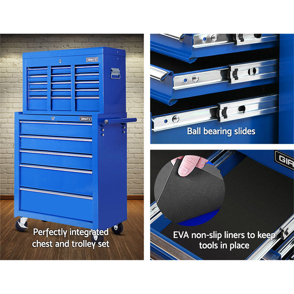 Giantz 14 Drawer Tool Box Cabinet Chest Mechanic Garage Storage Trolley Blue-4