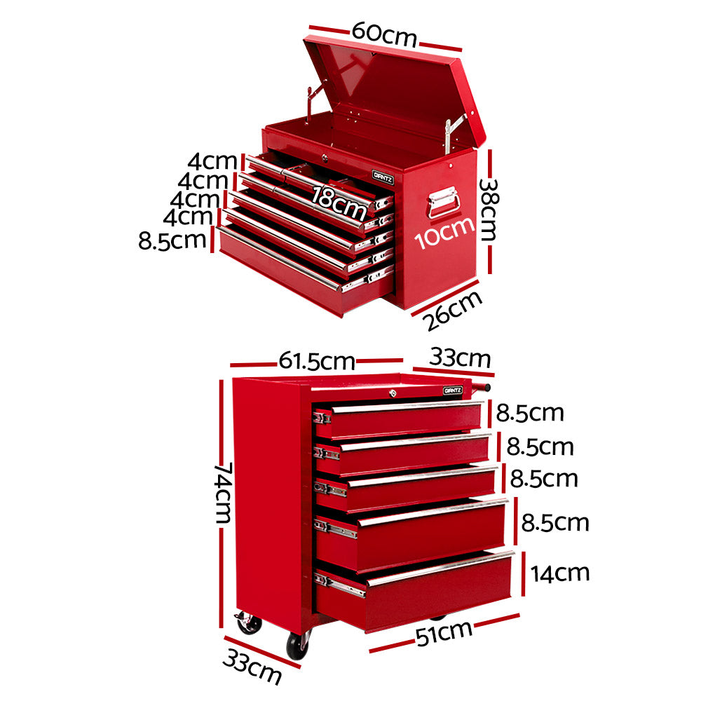 Giantz 14 Drawer Tool Box Cabinet Chest Mechanic Garage Storage Trolley Red-1