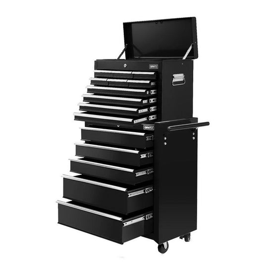 Giantz 15 Drawers Tool Chest Trolley Toolbox 2-in-1 Storage Black-0