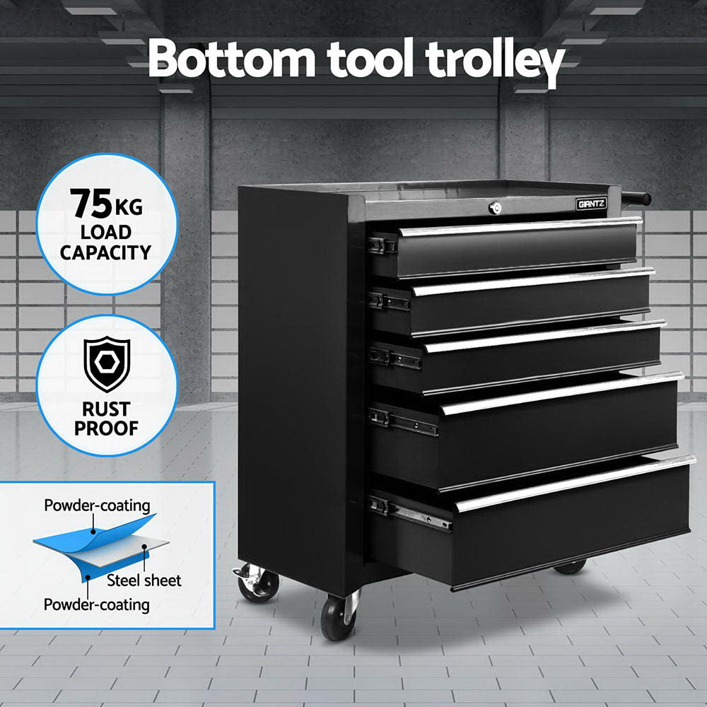 Giantz 15 Drawers Tool Chest Trolley Toolbox 2-in-1 Storage Black-3