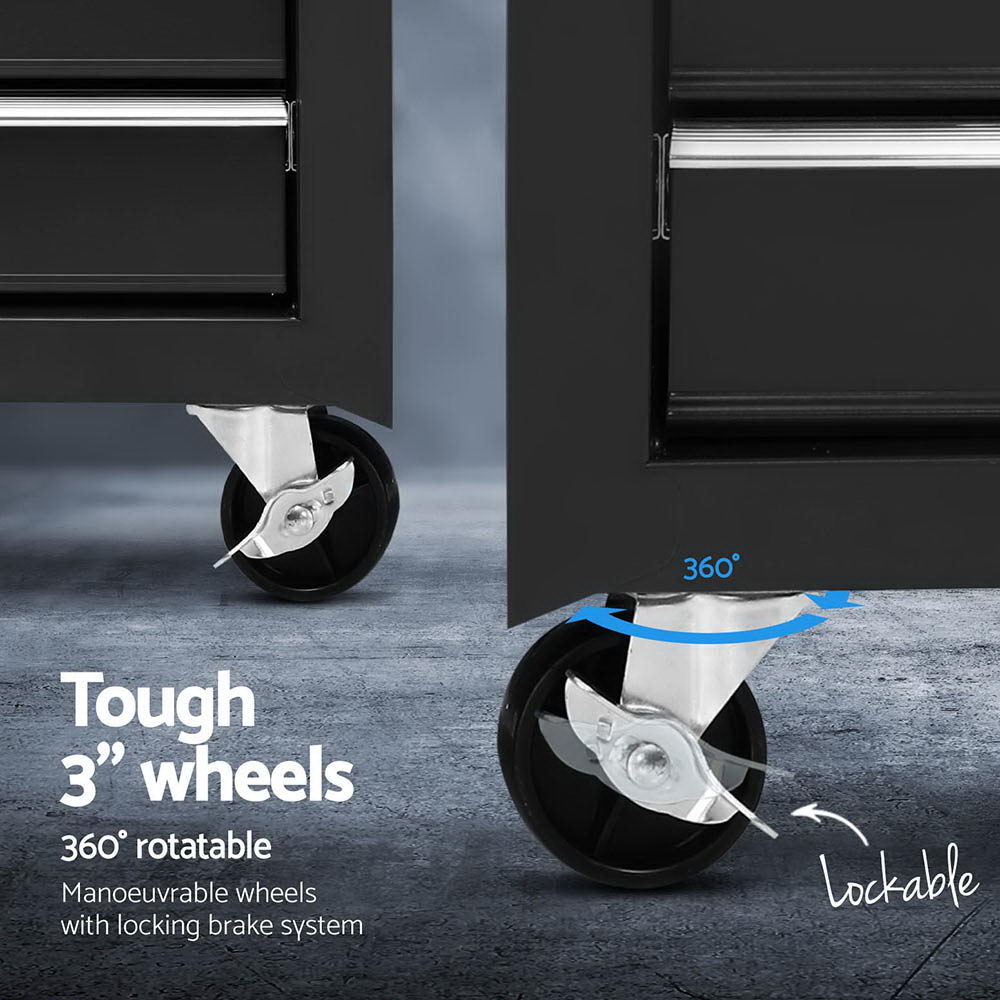 Giantz 15 Drawers Tool Chest Trolley Toolbox 2-in-1 Storage Black-4