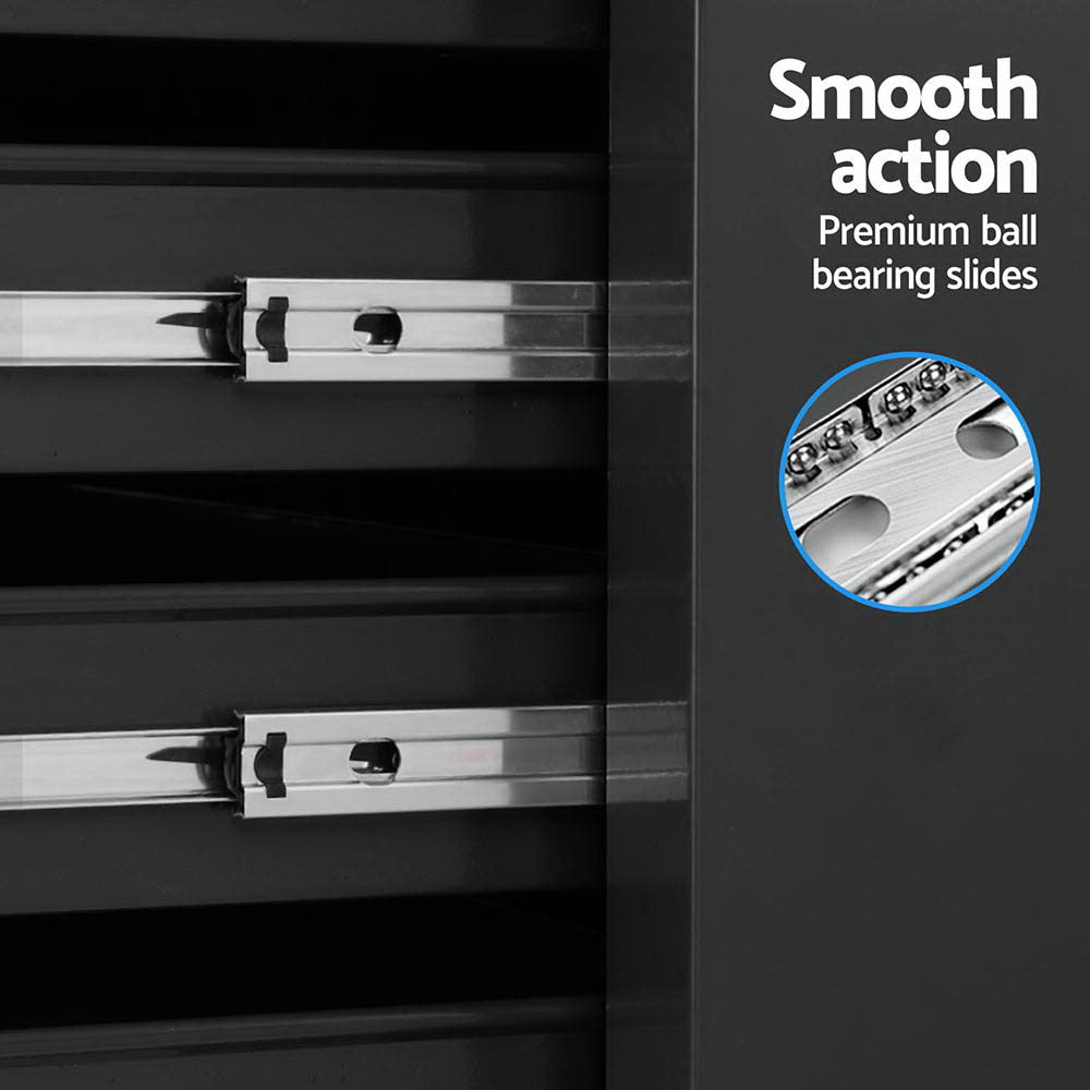 Giantz 15 Drawers Tool Chest Trolley Toolbox 2-in-1 Storage Black-5