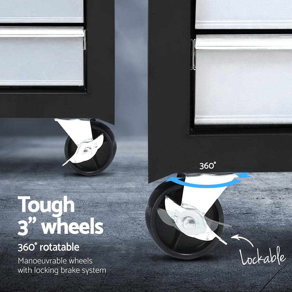 Giantz 15 Drawers Tool Chest Trolley Toolbox 2-in-1 Storage Black& Grey-4