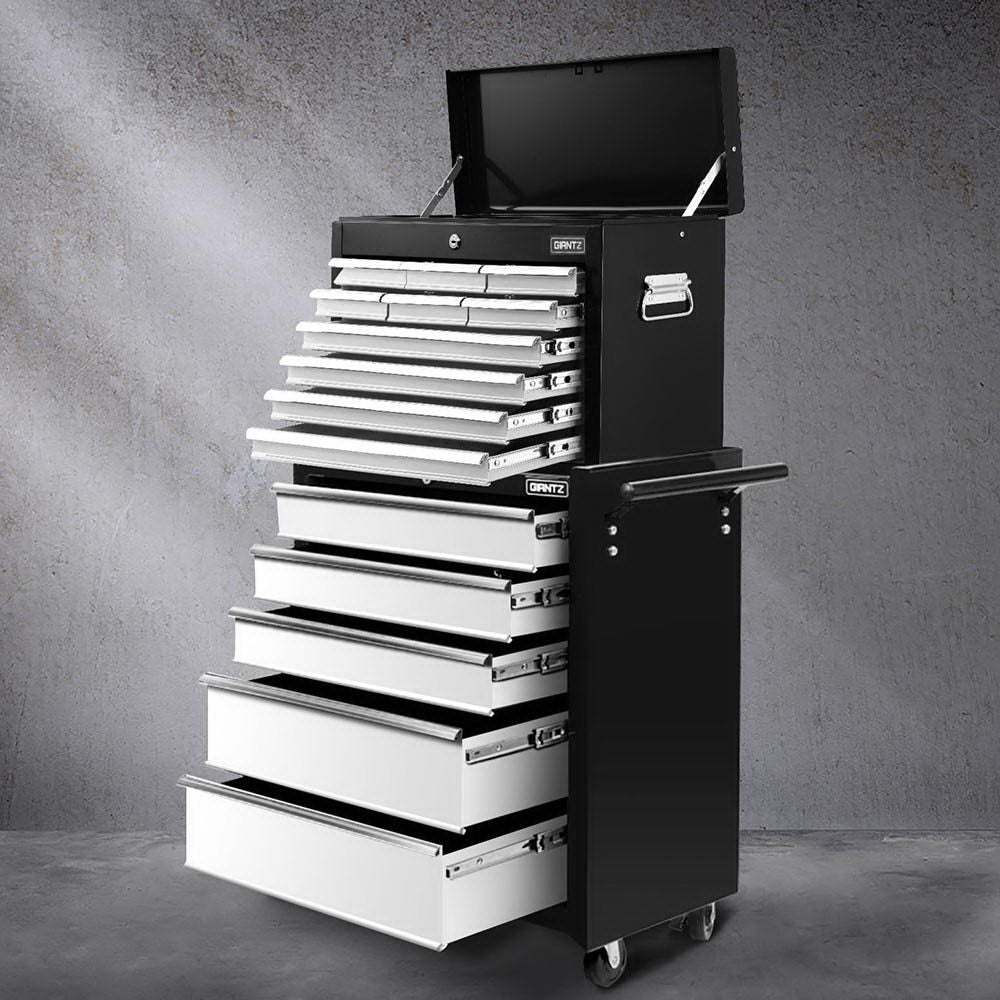 Giantz 15 Drawers Tool Chest Trolley Toolbox 2-in-1 Storage Black& Grey-6
