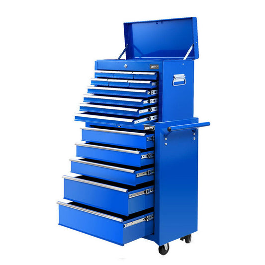 Giantz 15 Drawers Tool Chest Trolley Toolbox 2-in-1 Storage Blue-0