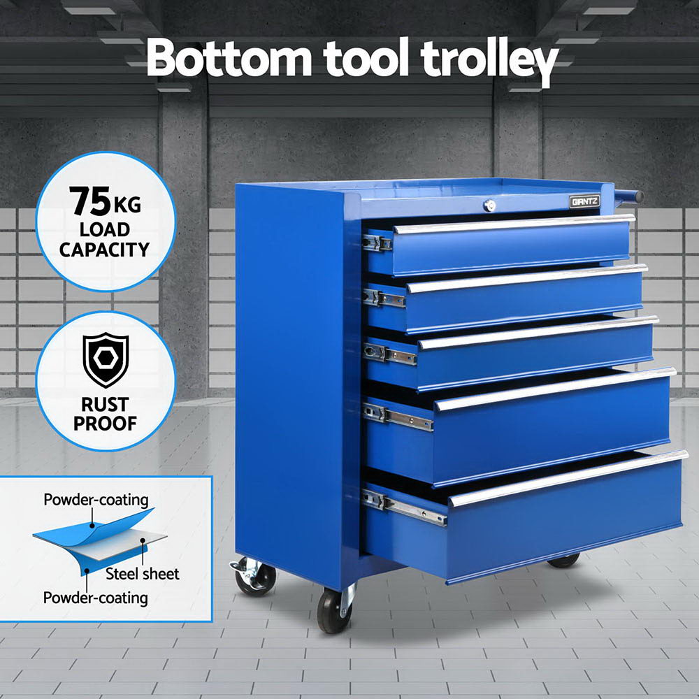 Giantz 15 Drawers Tool Chest Trolley Toolbox 2-in-1 Storage Blue-3