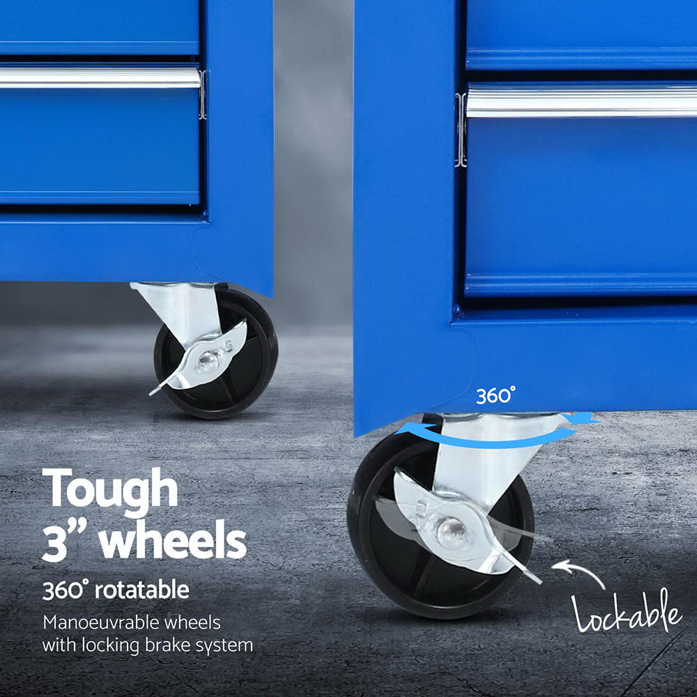 Giantz 15 Drawers Tool Chest Trolley Toolbox 2-in-1 Storage Blue-4