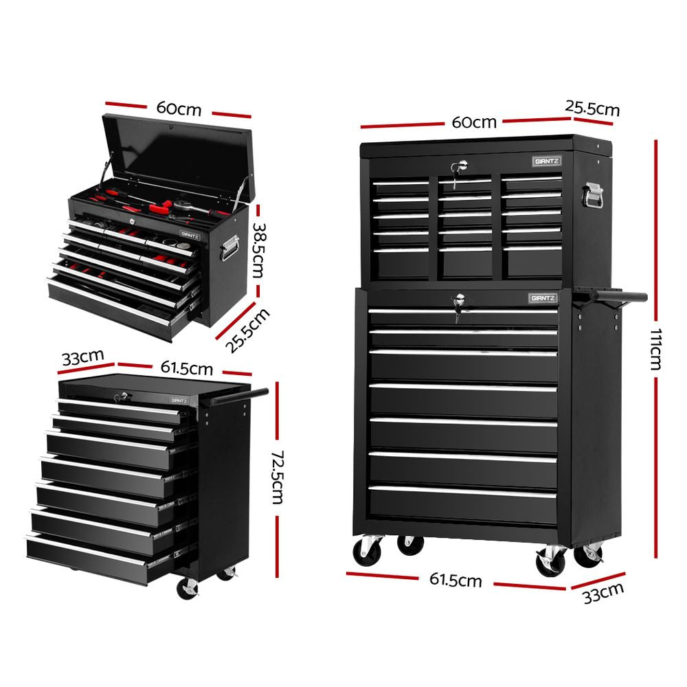 Giantz 16 Drawer Tool Box Cabinet Chest Trolley Toolbox Garage Storage Black-1