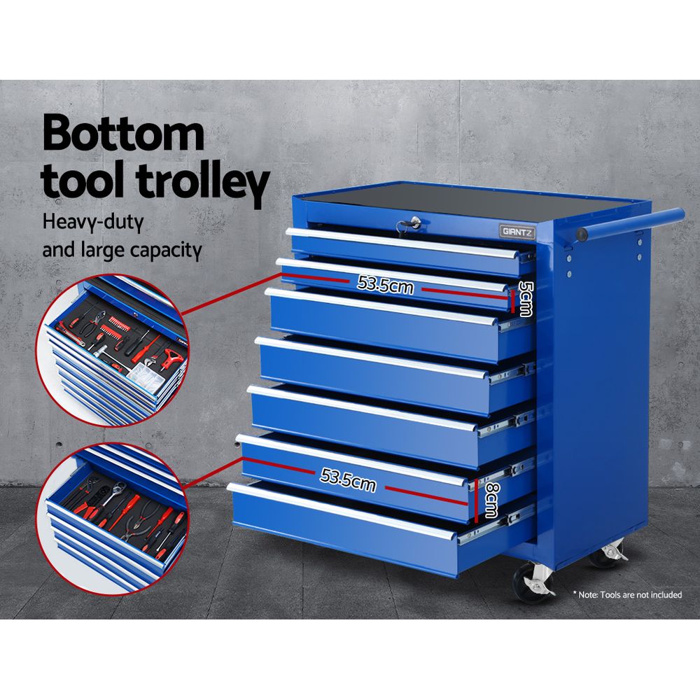 Giantz Tool Chest and Trolley Box Cabinet 16 Drawers Cart Garage Storage Blue-5