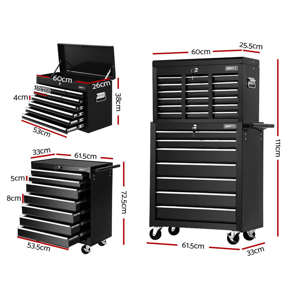 Giantz 17 Drawer Tool Box Cabinet Chest Trolley Toolbox Garage Storage Box Black-1